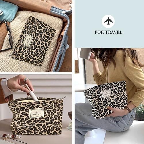 STARDW Leopard Makeup Bag Organizer Cosmetic Bags for Women and Girls,Travel Toiletry Bag Large Capacity Canvas Makeup Zipper Pouch, Purse Organizer Pouches (Brown Leopard) thumbnail 6