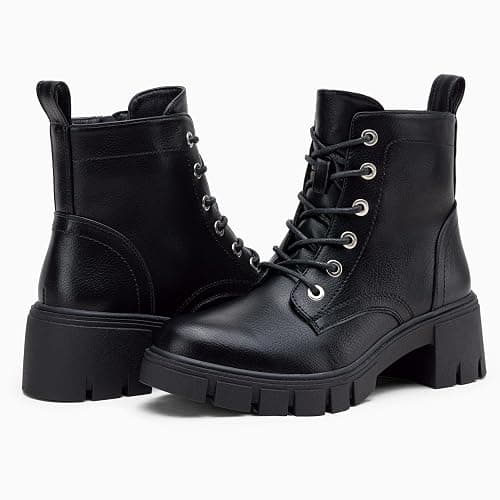 Vepose Women's Lace-Up Combat Ankle Boots with Chunky Platform Heel | Comfortable military-style booties, side zipper and memory foam insole, for city days, concerts and relaxed fall outfits thumbnail 9
