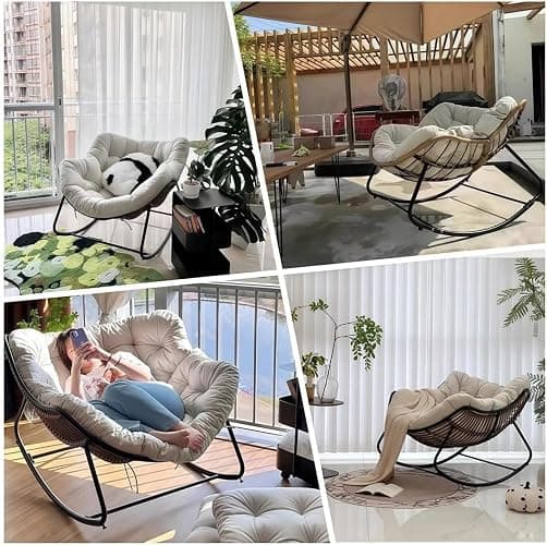 Indoor Outdoor Rocking Chair Cushion, Thicken Waterproof Patio Papasan Rocking Egg Chair Cushion (Only Cushion) for Patio, Garden, Living Room, Sun Lou(Grey) thumbnail 6