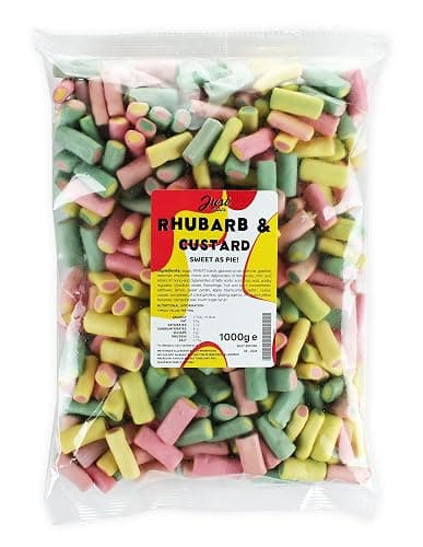 Just Treats Rhubarb & Custard Pieces (1 Kilo Party Bag) - Image 1