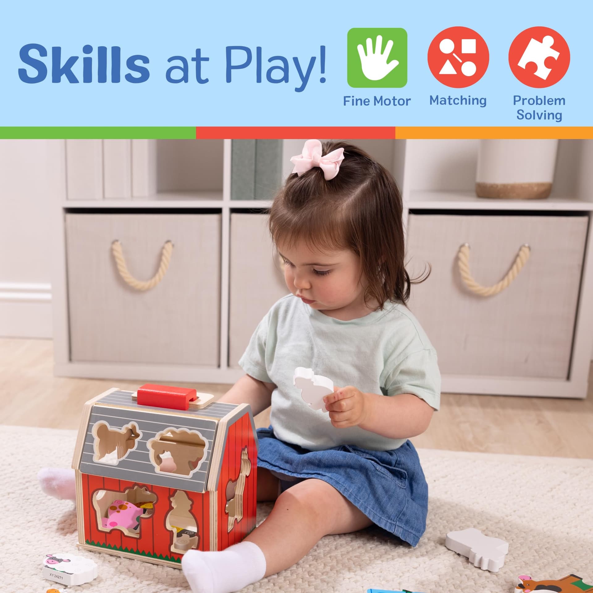 Melissa & Doug Take‑Along Sorting Barn Wooden Toy – 10 Farm Pieces in Carry Case – Ages 2+ thumbnail 4