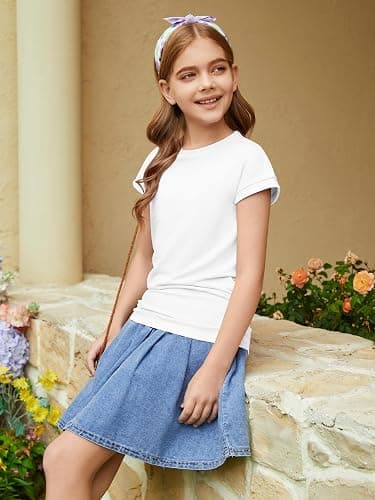 ZDC Girls Ruched Tops 2026 Kids Trendy Cap Sleeve Tshirts Crew Neck Shirts thumbnail 4