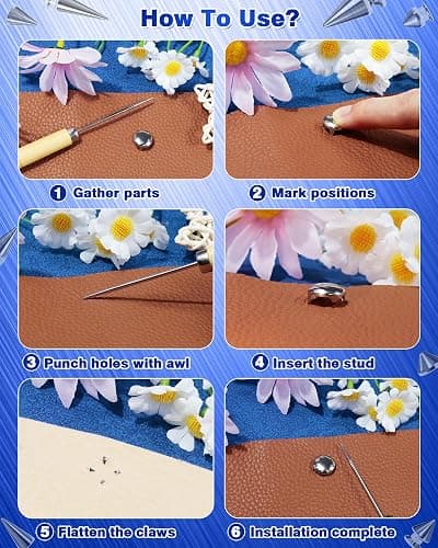 840Pcs FIVEIZERO Punk Studs and Spikes Kit for Leather Craft & Clothing | 12 Sizes Metal Spikes and Studs, Square Pyramid Studs & Round Dome Rivets, Durable & Easy to Install thumbnail 5