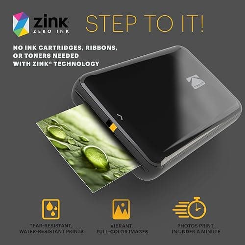 KODAK Step Instant Smartphone Photo Printer - Portable Mini Color Wireless Mobile Printer - Zink 2x3” Sticky-Back Photos - Bluetooth Compatible with iOS & Android Devices - Fun Editing App - Black thumbnail 3