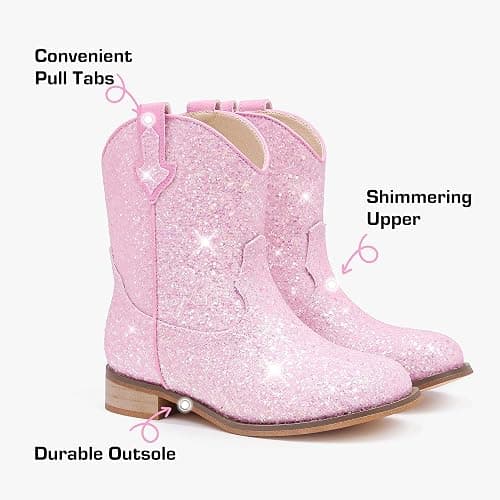 Motasha Toddler Girls Cowgirl Boots Glitter Toddler Cowboy Boot Ankle Girls Boots Little Kids Horse Riding Shoes Party Birthday thumbnail 7