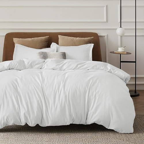 Bedsure Duvet Cover Full Size - Soft Double Brushed Bedding Set for Kids & Adults, Zipper Closure, 3 Pieces, Includes 1 Duvet Cover (80"x90") & 2 Pillow Shams, NO Comforter, White - Full (80" x 90") - 00 - White thumbnail 9