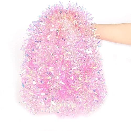 LOMIMOS 17 Ft Easter Christmas Tinsel Garland,Pink Glittering Decoration for Xmas Tree Party Wedding Supplies - Image 1