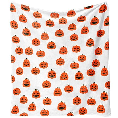 Yiyhuxf Halloween Pumpkin Face Blanket - Orange Flannel Fleece Throw for Home, Living Room, Bed, Chair Decor - 60"x50" - Image 1