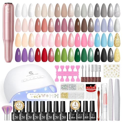 PEACECOLOR Gel Nägel Set mit Lampe, 22 Farben UV Nagellack Set mit Elektrische Nagelfräser für Gel Nagelset Starterset Base und Top Coat Nägel Selber Machen Nagelstudio Set - Image 1