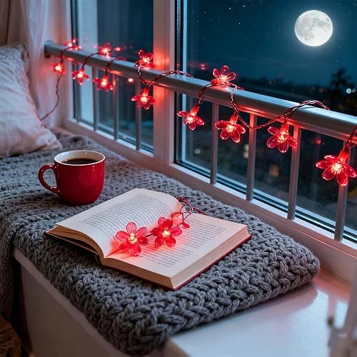 JACUXLSS Cherry Blossom Flower String Lights, 100 led 33 feet 8 Mode Plug in Fairy Lights for Valentine's Day, Wedding, Birthday Party, Christmas Easter Tree Hanging Decorations (Red) thumbnail 8