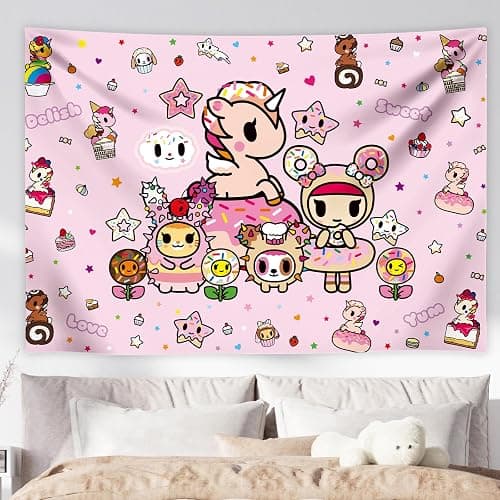 Official Tokidoki Unicorno Tapestry Wall Hanging, 3x5ft Party Photography Backdrop Decorations for Living Room Bedroom Home, Cartoon Birthday Party Supplies Banner Tablecloth(Delicious_Unicorni) thumbnail 4