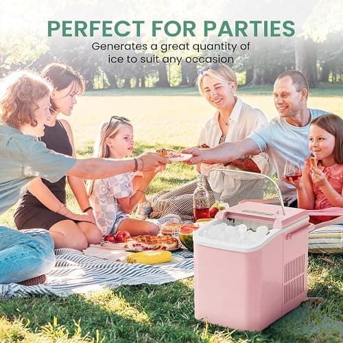 NEWBULIG Ice Makers Countertop with Handle, Portable Ice Machine, 9 Bullet Ice Cubes in 6 Mins, 26lbs in 24Hrs, Auto-Cleaning, with Basket and Scoop, for Home, Kitchen, RV, Camping,Light Pink thumbnail 2