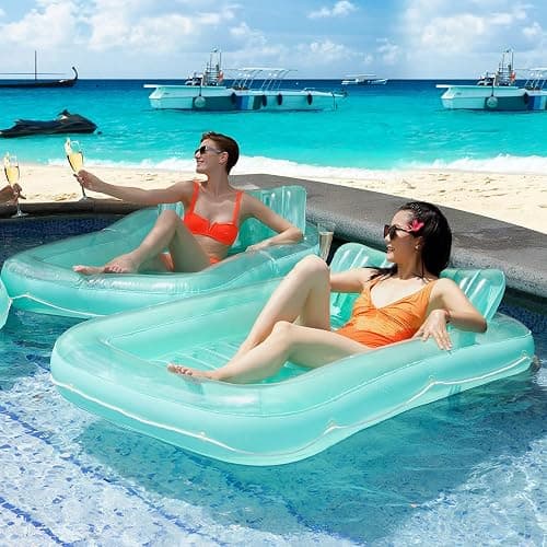 Float Joy Tanning Pool Floaties for Adults Tanning Bed Inflatable Sun Lounger Pool Float Matelas Gonflable Piscine Flotteur Blow Up Pool with Cup Holder Chaise Longue thumbnail 6