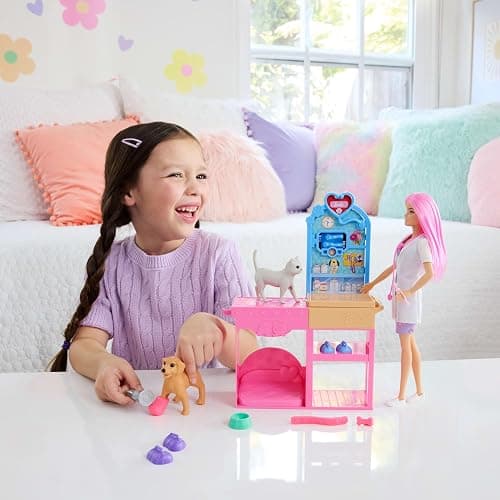 Barbie Fast Cast Veterinarian Clinic Playset with Pink Colored Hair Fashion Doll, Vet Furniture & 10+ Accessories Including Molds & Dough for Bandages thumbnail 2