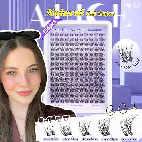Natural Lash Clusters Wispy Cluster Eyelash Extensions Invisible Band Individual Lashes C-Curly DIY Lash Extension 8-16mm Waterproof Soft Cluster Lashes 168pcs by ALICE thumbnail 6
