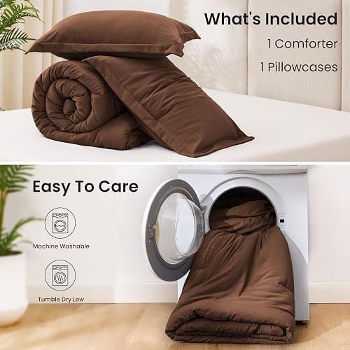 Love's cabin Brown Twin/Twin XL Comforter Set, 2-Piece Prewashed Bed Set with 1 Comforter (66 x 90 in) & 1 Pillowcase, Lightweight & Breathable for All Seasons thumbnail 7