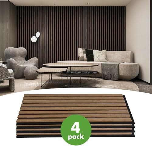 Art3d 4-Pack 12" x 24" Soundproof Wood Slat Panels, 8 sq.ft Acoustic Wall Panels, 3D Wall Panels with Wood Slat Design, Decorative Wood Wall Panel for Accent Walls-Deep Walnut thumbnail 2