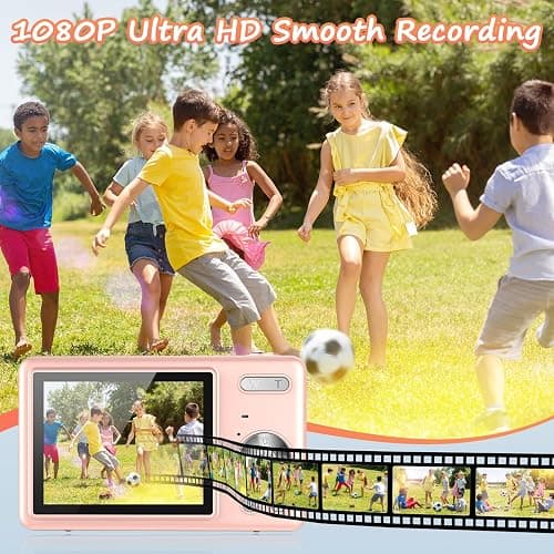 Digital Camera 1080P FHD 44MP - 2.4" LCD Screen with 32gb SD Card(Pink) | 16X Digital Zoom, Small Portable Vlogging Camera for Kids Teen Students Beginner thumbnail 3