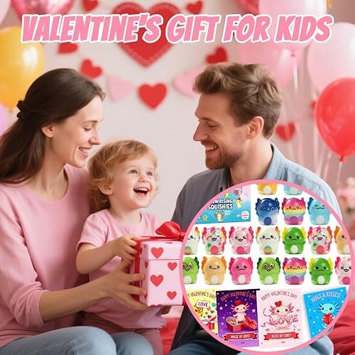 24 PCS Valentines Day Gift Cards with Axolotl Squishy Toys,Valentine's Axolotl Slow Rising Stress Relief Squishies Fidget Toys Bulk for Kids School Classroom Exchange Prizes,Valentine's Party Favor thumbnail 7