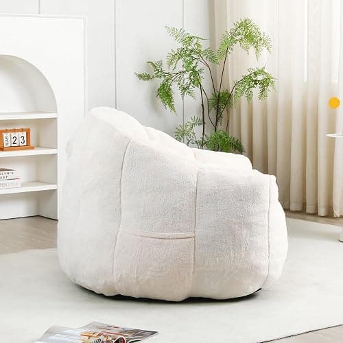 mikibama 41.4" Bean Bag Chair with Arms,Comfy Faux Fur Boneless Beanbag Chairs for Adults and Kids, Channel Tufted Lazy Floor Sofa Chair for Living Room Apartment,Bedroom Dorm(Beige) thumbnail 9