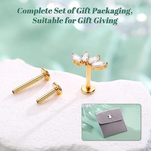 LOLIAS 16G G23 Titanium Tragus Conch Helix Piercing Jewelry 6mm 8mm 10mm - Internally Threaded Flat Back Stud Cartilage Earrings Hypoallergenic Forward Earlobe Labret Tragus Piercing Jewelry thumbnail 6