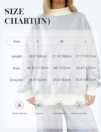 DURUNUL Women Oversized Mockneck Sweatshirt Striped Mock Neck Long Sleeve Pullover Sweatshirts Fall Winter Lounge Tops thumbnail 5