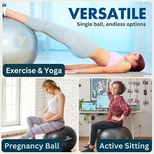 ProBody Pilates Yoga Ball Chair, Exercise Ball Chair with Base or Stand for Home Office Desk Sitting or Workout, 65cm Antiburst Balance & Stability Ball Seat, Large Gym Ball for Back, Abs thumbnail 9