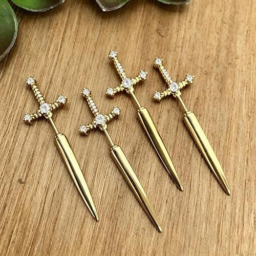 ONLYJUMP Rhinestone Sword Earrings for Women Gothic Retro Dagger Screw Earrings Cubic Zirconia Punk Front Back Stud Earrings Unique Halloween Costumes Jewelry thumbnail 5