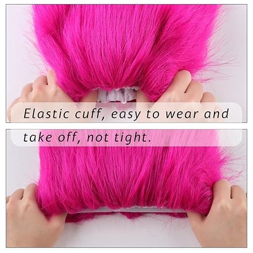 Peecabe Winter Women Faux Fur Fluffy Leg Warmers Fuzzy Long Boot Covers Furry For Christmas - 40cm/15.7in Length - Rose Red thumbnail 4