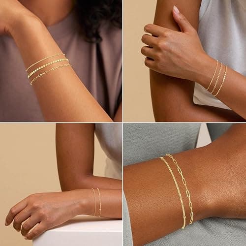 MBW Gold Bracelets for Women Trendy, Dainty 14K Gold Plated Bracelet Stack Beaded Chain Bracelet Set Thin Small Cute Paperclip Bracelets Fashion Waterproof Jewelry Gift Gold Accessories for Women thumbnail 3