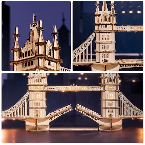 ROBOTIME 3D Puzzle Wooden Craft Kits with LED Light DIY Tower Bridge Construction Model Kit to Build for Teens Brain Teaser Puzzle Home Decor Birthday Gifts thumbnail 5