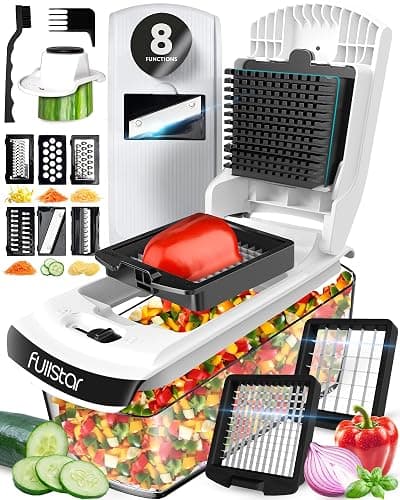Fullstar Vegetable Chopper and Spiralizer - Food Chopper with Container, Fruit Slicer, Kitchen Gadgets & Accessories, Home Essentials (All in 1, White) - All in 1 - White - Image 1