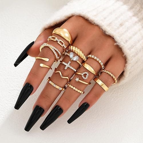FAXHION Gold Stackable Rings Set for Women, 25 PCS Simple Twist Finger Ring | Statement Knuckle Ring, Dainty Stacking Thumb Rings Pack, Versatile Daily Wear Jewelry Gift for Women thumbnail 7