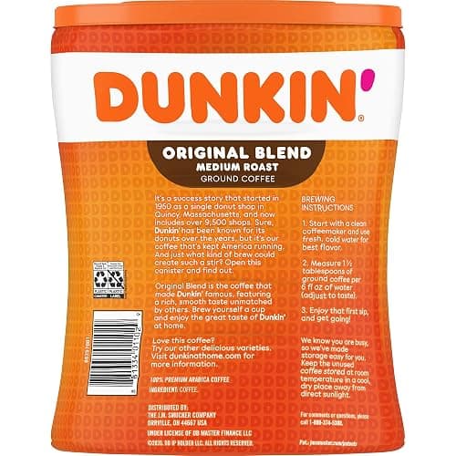 Dunkin’ Original Blend Medium Roast Ground Coffee, 30 Oz. Canister | Made with Arabica beans, rich & smooth flavor, stay-fresh coffee canister, easy-drinking medium roast, great hot or iced thumbnail 3