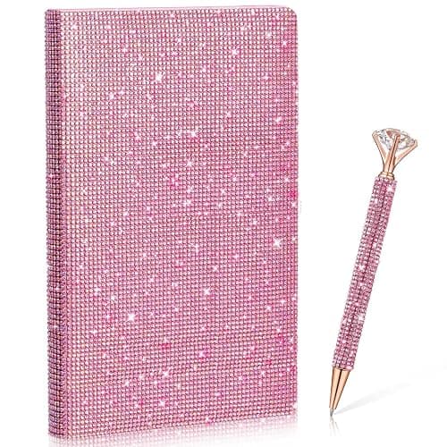 Resholder Pink A5 Rhinestone Notebook & Pen Set Bling Diary for Girls | Hard Cover Glitter Journal for Women, Sparkly Desk Accessories Gift for Women, Cute Classroom Supplies for Back to School - Image 1