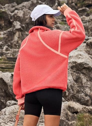 Yanekop Womens Quarter Zip Pullover Sherpa Fleece Jacket Oversized Zip Up Sweatshirt Half Zip Pullover Fuzzy Outerwear thumbnail 6
