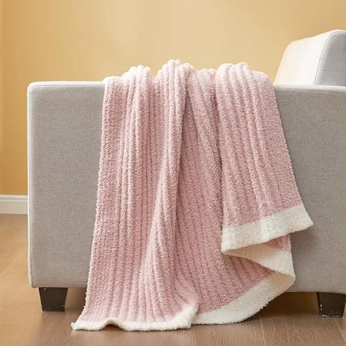 Snuggle Sac Fluffy Ribbed Pink Blanket Twin Size, Soft Luxurious Knit Throw, Fuzzy Plush Microfiber Blankets for Couch, Sofa, Bed, Pink, 60x80 inches thumbnail 9