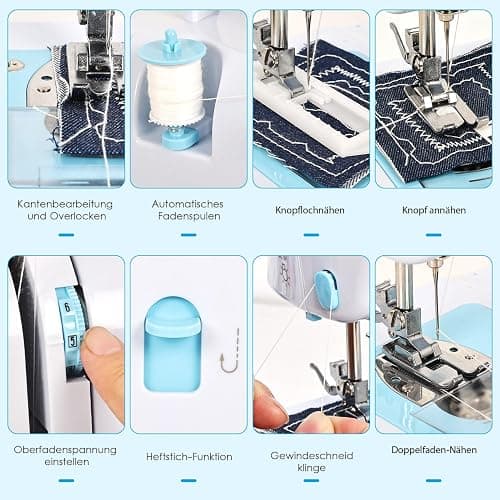 Nähmaschine Anfänger Nähmaschine für Dicke Stoffe Mit Zubehör und Nähtisch Overlock Mini Kleine Elektrisch Nähmaschine Erwachsene und Kider 12 Eingebaute Stiche mit Spulen mit 42 Stück Näh thumbnail 6