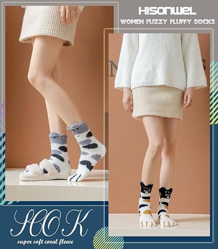 Hisonwel Fuzzy Socks for Women Fluffy Slipper Winter Warm Soft Cozy Microfiber Plush Home Sleeping Socks thumbnail 7