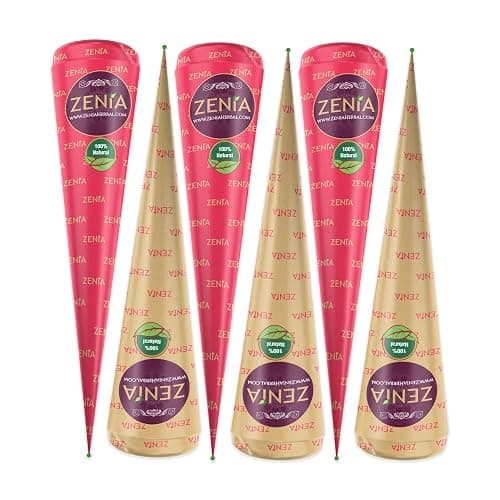 Zenia 6 Pack 100% Natural Ready to Use Henna Paste Hair Color Hair Dye Cones Reddish Brown Color thumbnail 2