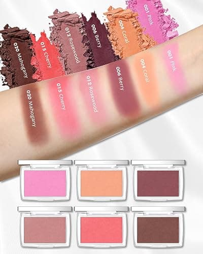 Matte Powder Blush, Rosy Glow Face Blush Contour Highlight Makeup Palette, High Impact Buildable Color, Lightweight & Smooth Finish & Long Lasting Professional Pressed Power Blush for Cheek, Pink thumbnail 6