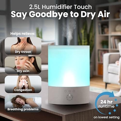 Everlasting Comfort 2.5L Top Fill Humidifiers for Bedroom, 2.5L - Quiet Easy to Fill & Clean, 24HR Runtime, Night Lights, Timer, Ultrasonic Cool Mist Humidifier, Auto Shut-Off, Essential Oil Diffuser thumbnail 3