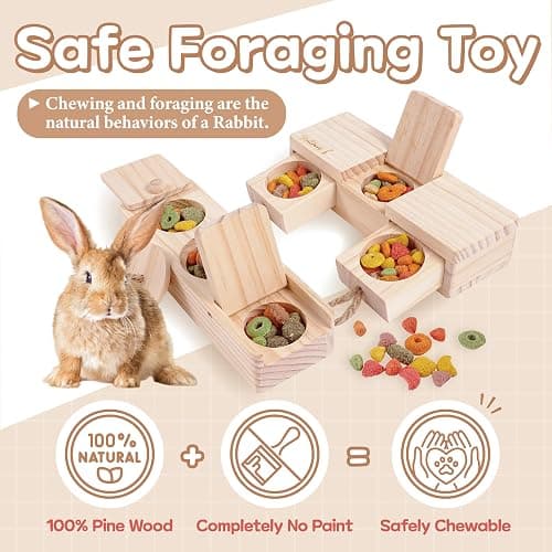 SoulThink® Interactive Wooden Pet Rabbit Toys - Sniff n' Snack Bunny Chew Toys for Rabbit Treats, Suited as Guinea Pig, Hamster for Boredom, Bunny Toys for Rabbits Keep Busy (2 Sets) thumbnail 3