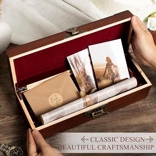 ERUOAEY Personalized Wood Wine Box, Custom Engraved Wine Gift Box, for Wedding, Anniversary, Engagement, Wine Box Ceremony, Bridal Shower thumbnail 8