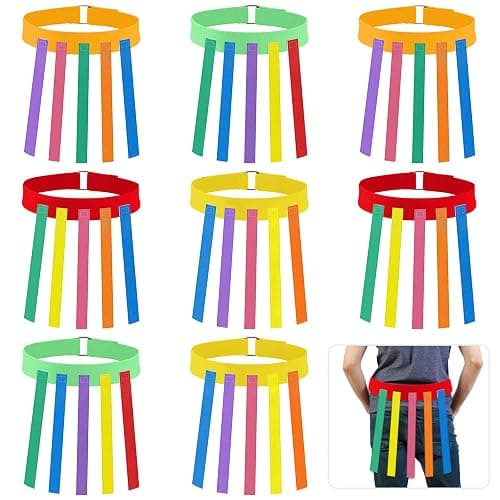 Wettarn 8 Pcs Catch Tail Game Belt Set Kids,Red,Orange,Yellow,Green | Colorful Streamers, Field Day Games, Birthday Party Activities, Outdoor Catch the Tail Challenge for Kids Adults - Image 1
