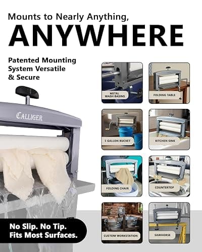 Northwood Calliger Gray Clothes Wringer - Better Moisture Removal Manual Clothes Washer Than Portable Washing Machine/Portable Dryer - Heavy Duty Off Grid Washing Machine Laundry Wringer thumbnail 8