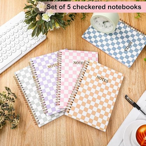 Humyoun 5 Pack Checkered Spiral Notebooks 8.27 x 5.51 Inch Cute Work Notebooks A5 College Ruled 160 Pages/ 80 Sheets Aesthetic School Supplies for Employee Worker Stuff School Office Supplies(Pastel) thumbnail 2