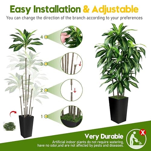 Artificial Dracaena Tree Indoor, 5FT Tall Fake Tree with Black Tall Planter, Artificial Trees Fake Yucca Potted Tree for Home Office Living Room Decor, Tall Artificial Plant for Housewarming thumbnail 6