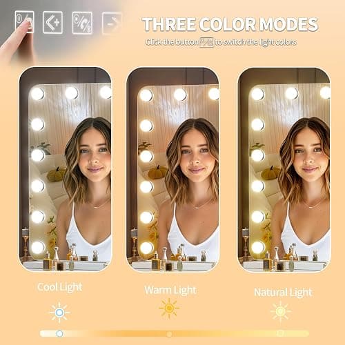 Hasipu Vanity Mirror with Lights and Bluetooth Speaker, 31.5" x 23.6" Hollywood Mirror, Makeup Mirror with 17 Dimmable Bulbs and 10X Magnification, 3 Colors Modes, USB Charging Port, Type-C (White) thumbnail 5