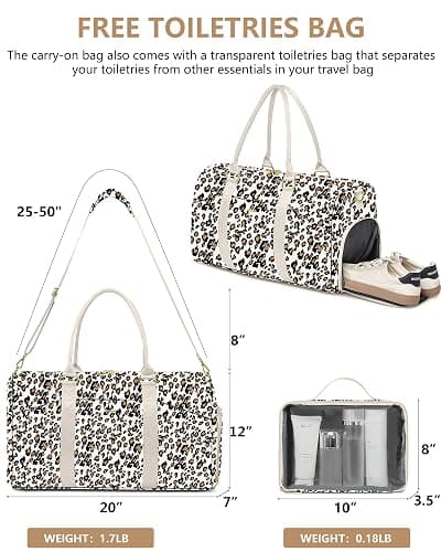 Women Duffle Weekender Travel Bag: Large Duffel Bags with Shoe Compartment Carry On Overnight Tote Bag with Wet Pocket Toiletry Bag Traveling Weekend Gym Yoga Hospital Bags for Womens Leopard thumbnail 5